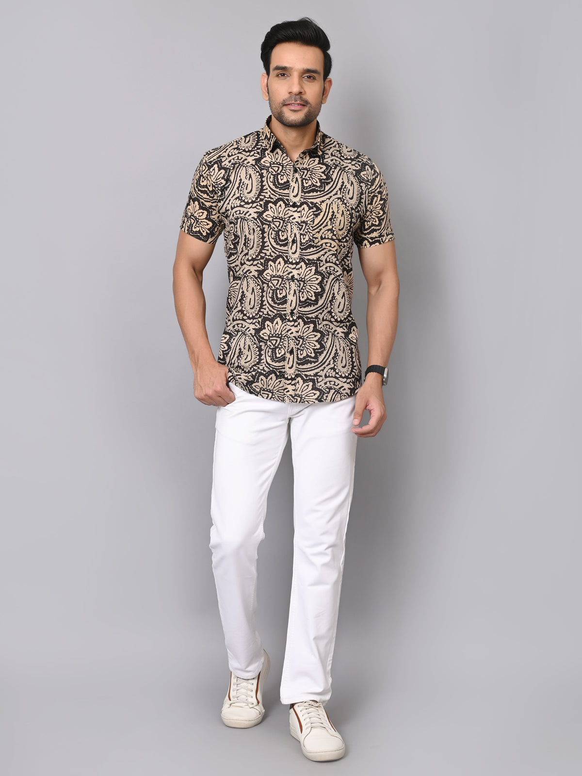 Vintage Paisley Charm Half Sleeves Shirt