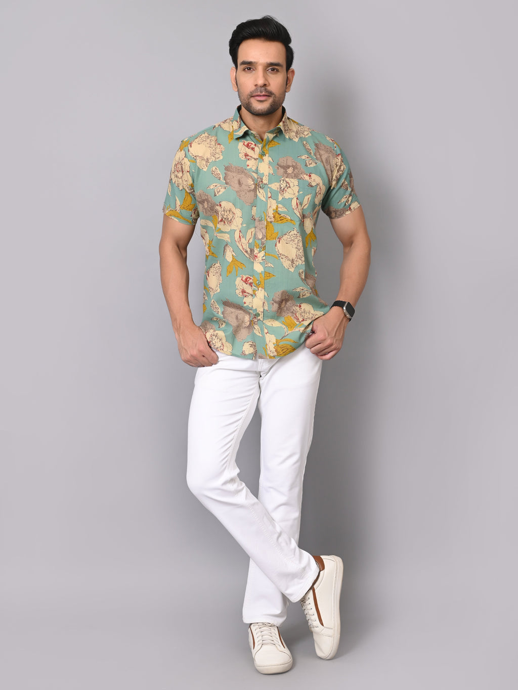 Sun-Kissed Petals Pattern Half Sleeve Shirt