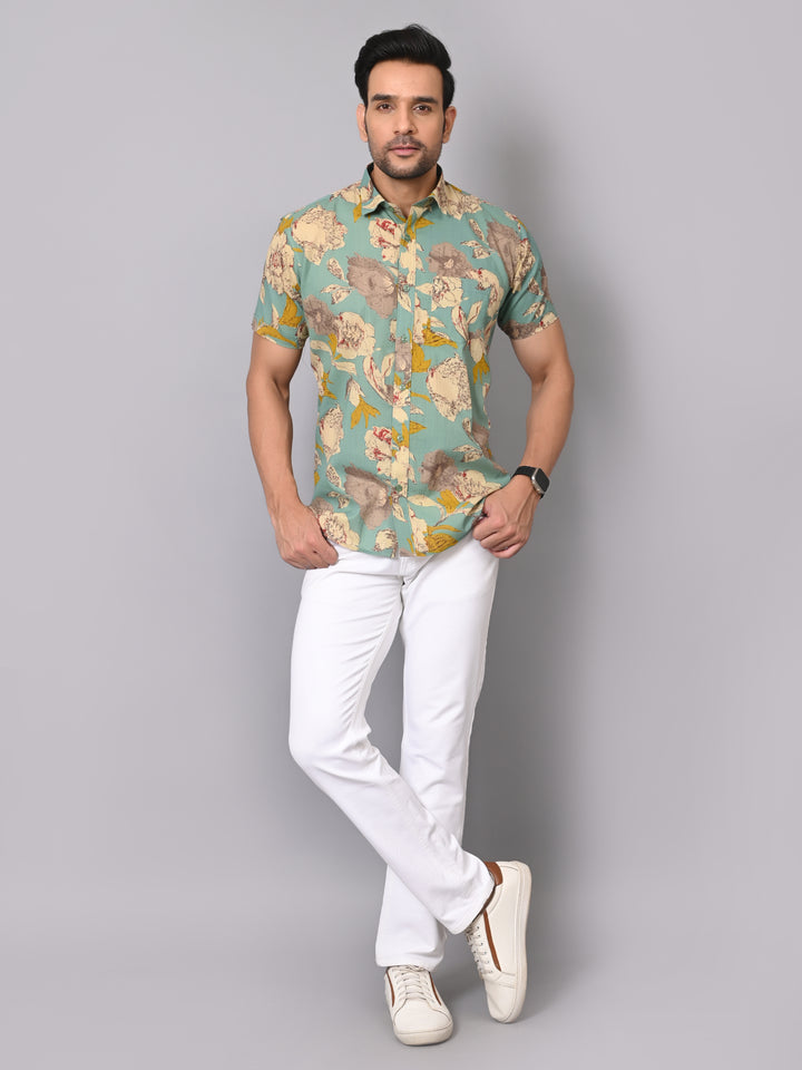 Sun-Kissed Petals Pattern Half Sleeve Shirt
