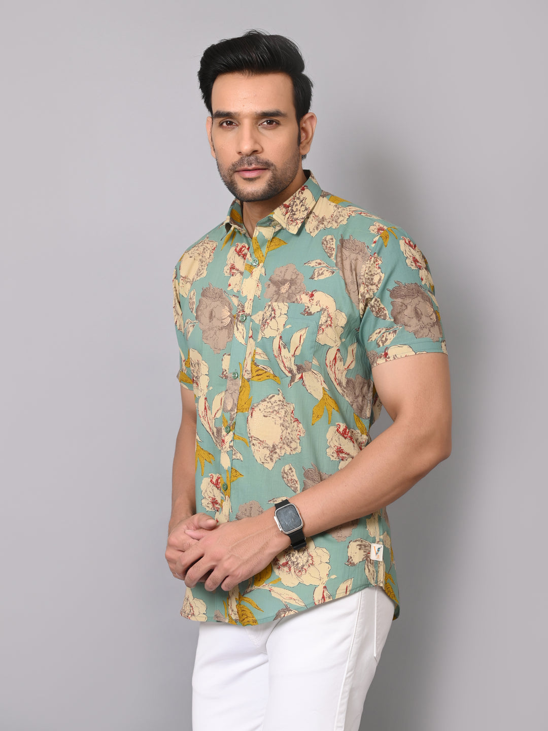 Sun-Kissed Petals Pattern Half Sleeve Shirt