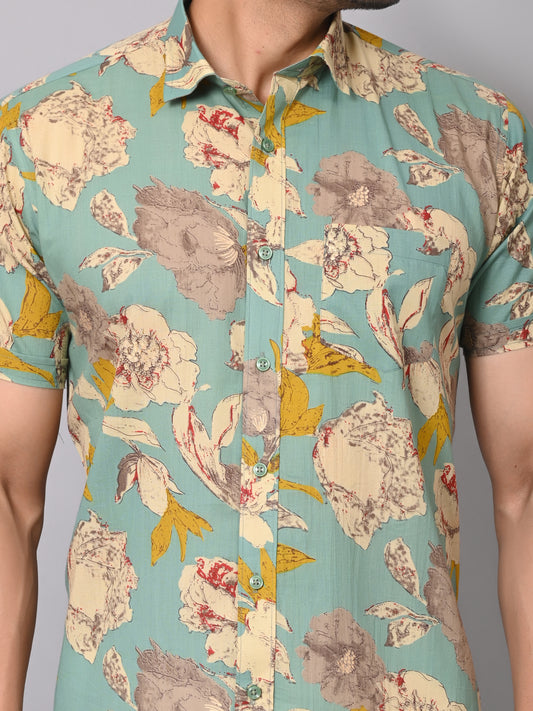 Sun-Kissed Petals Pattern Half Sleeve Shirt