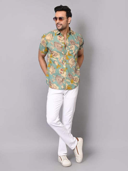 Sun-Kissed Petals Pattern Half Sleeve Shirt