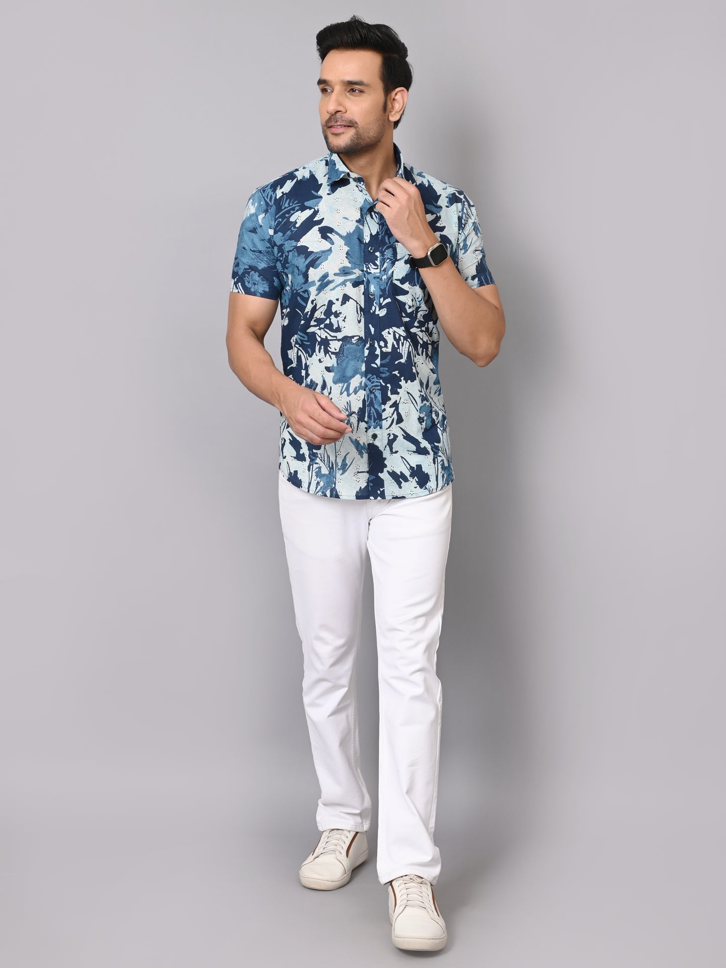 Oceanic Brushstrokes Half Sleeve Shirt