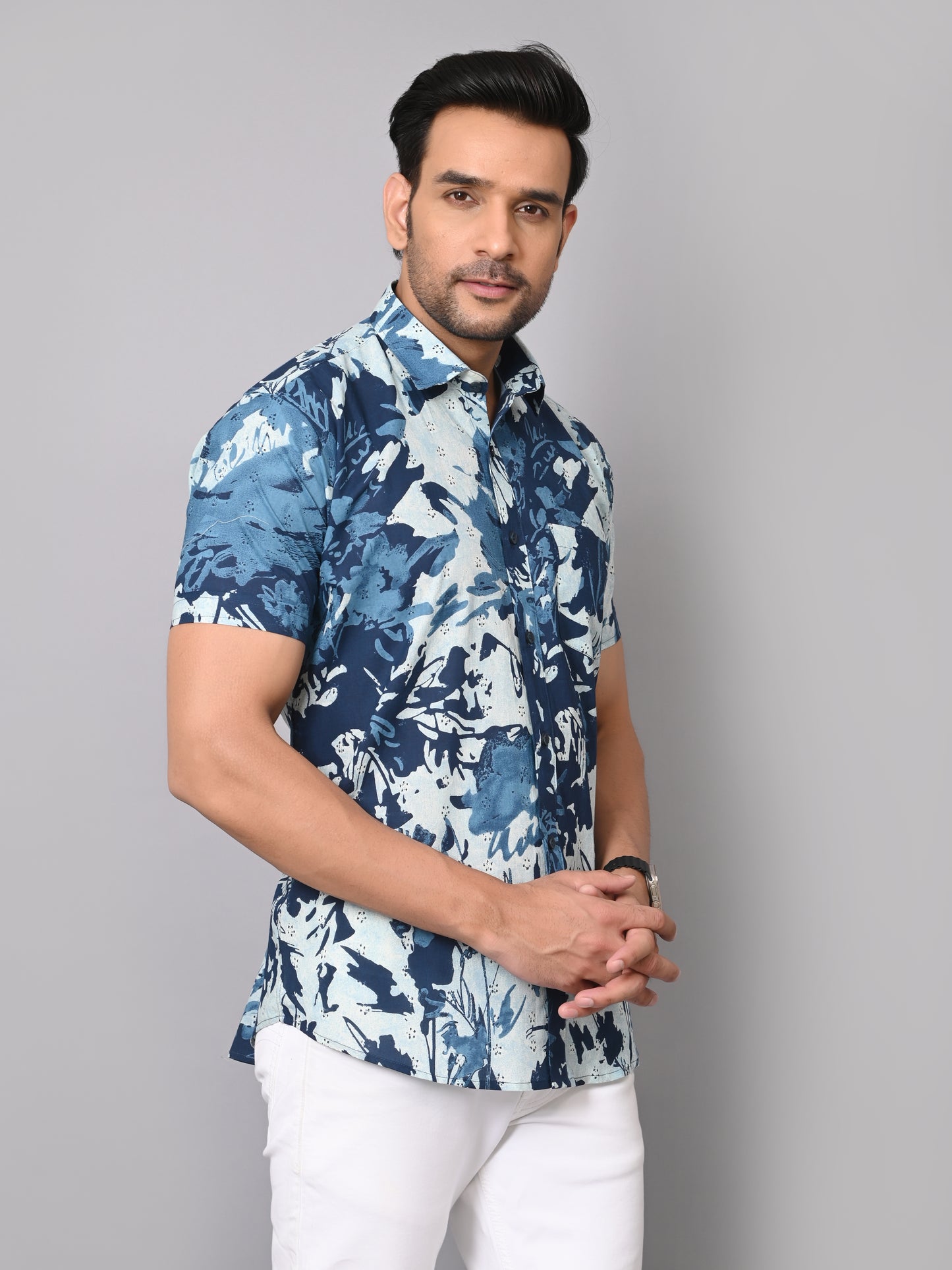 Oceanic Brushstrokes Half Sleeve Shirt