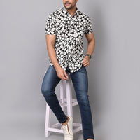 Noir Floral Elegance Half Sleeve Shirt