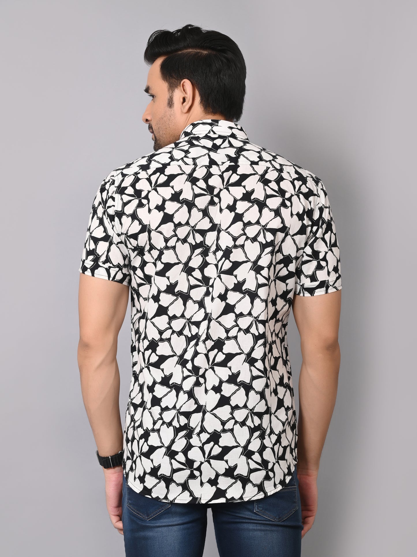 Noir Floral Elegance Half Sleeve Shirt