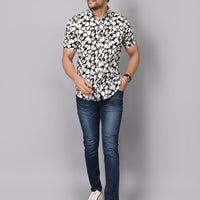 Noir Floral Elegance Half Sleeve Shirt