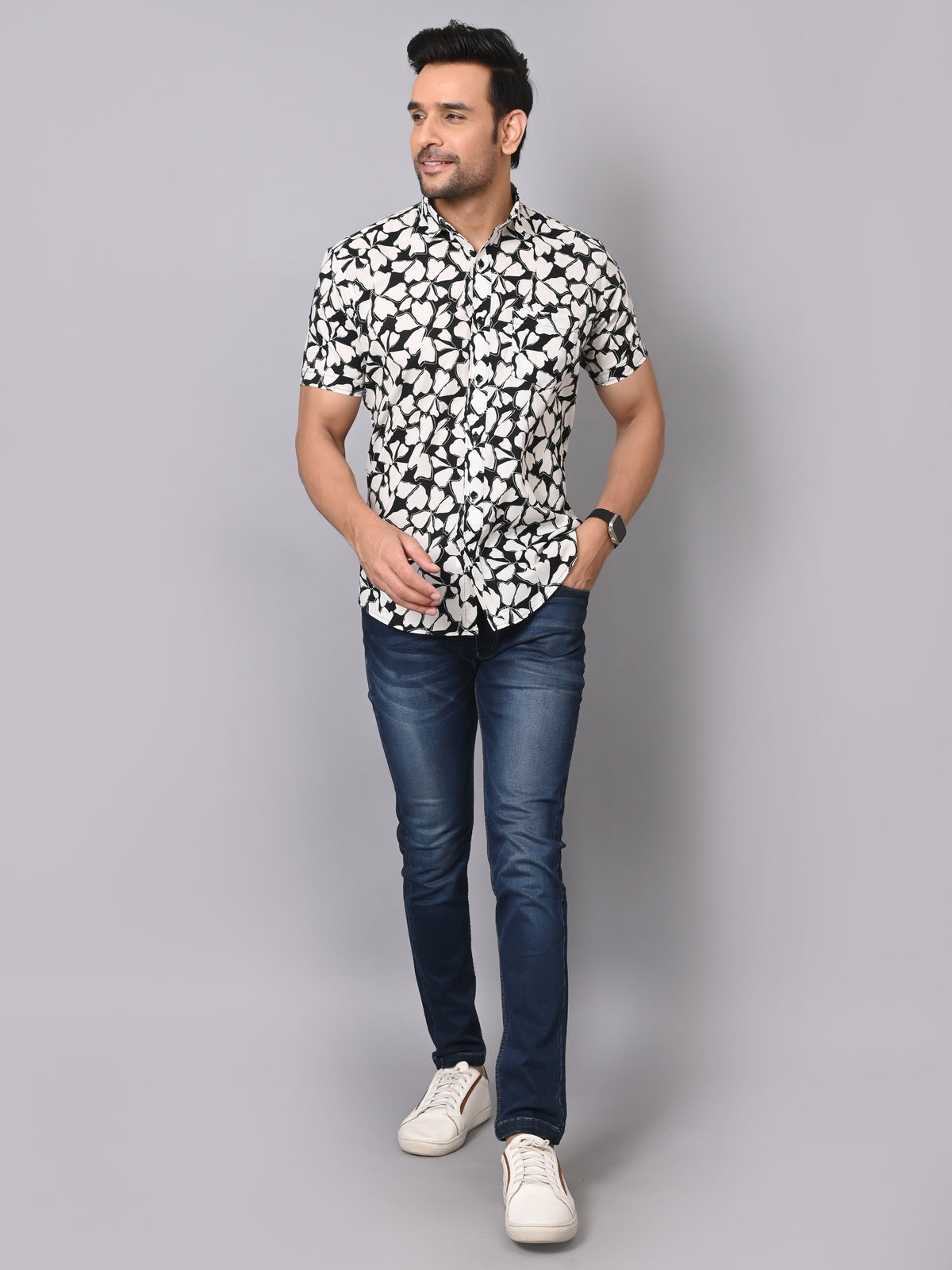 Noir Floral Elegance Half Sleeve Shirt