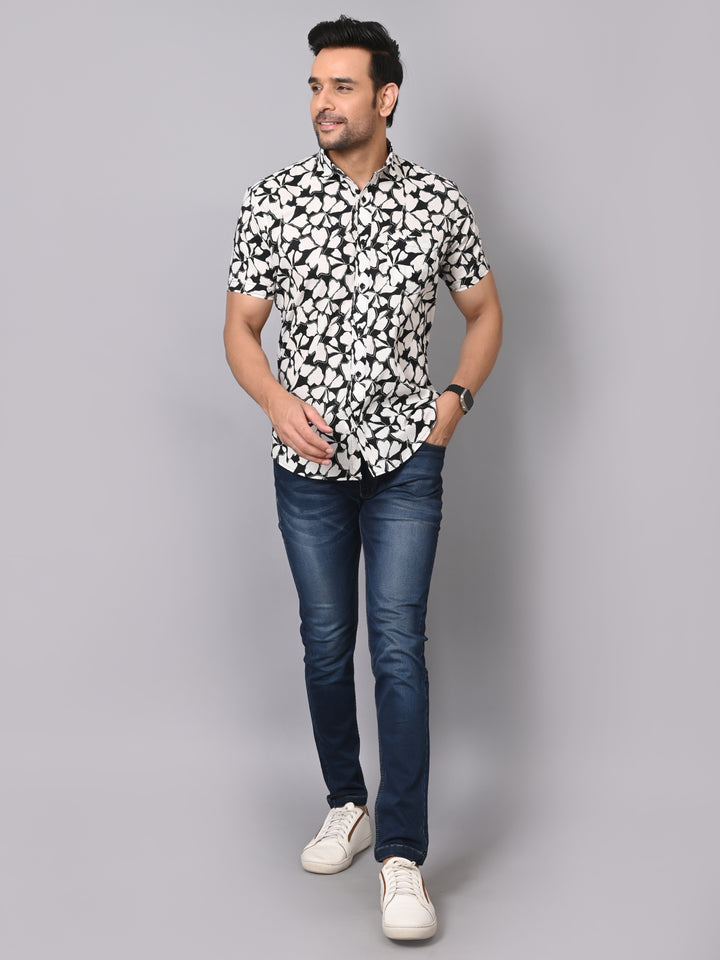 Noir Floral Elegance Half Sleeve Shirt
