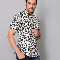 Noir Floral Elegance Half Sleeve Shirt