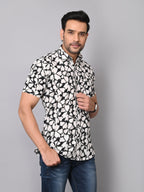 Noir Floral Elegance Half Sleeve Shirt