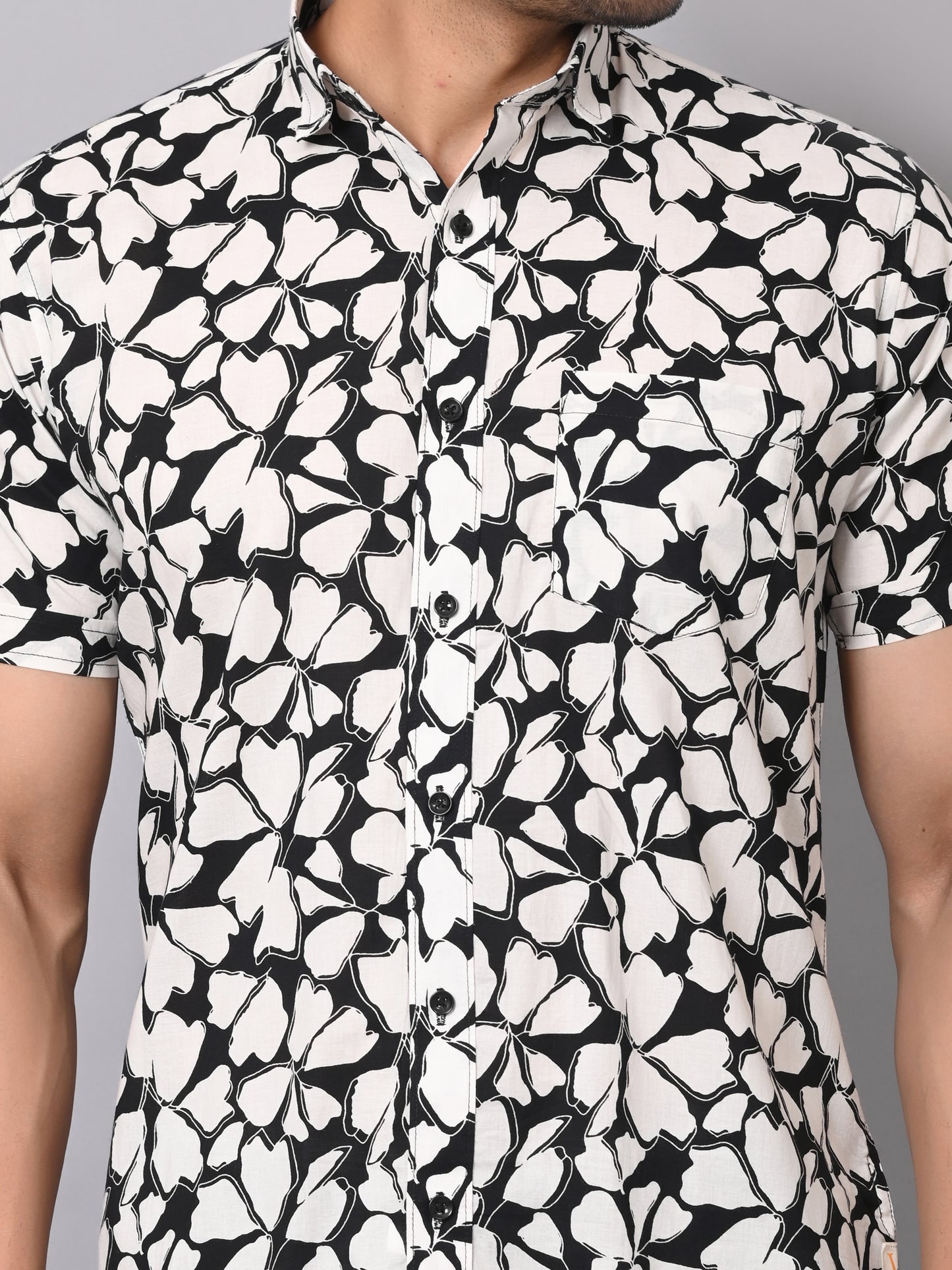 Noir Floral Elegance Half Sleeve Shirt