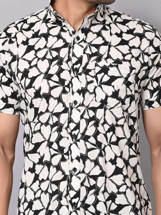 Noir Floral Elegance Half Sleeve Shirt