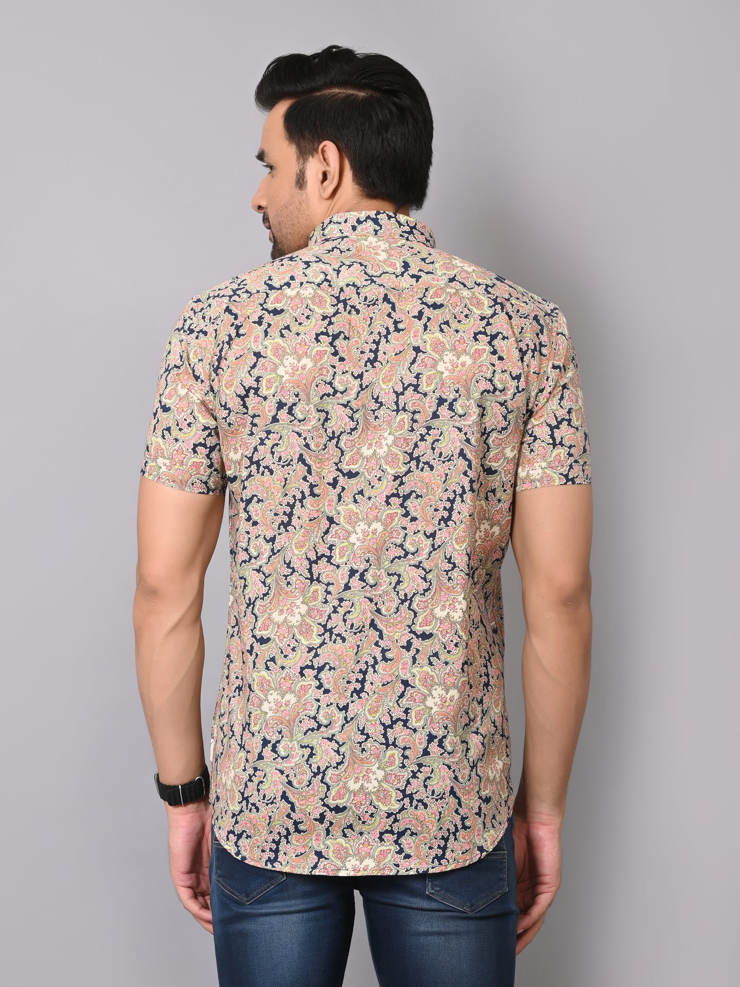 Midnight Blossom Half Sleeve Shirt