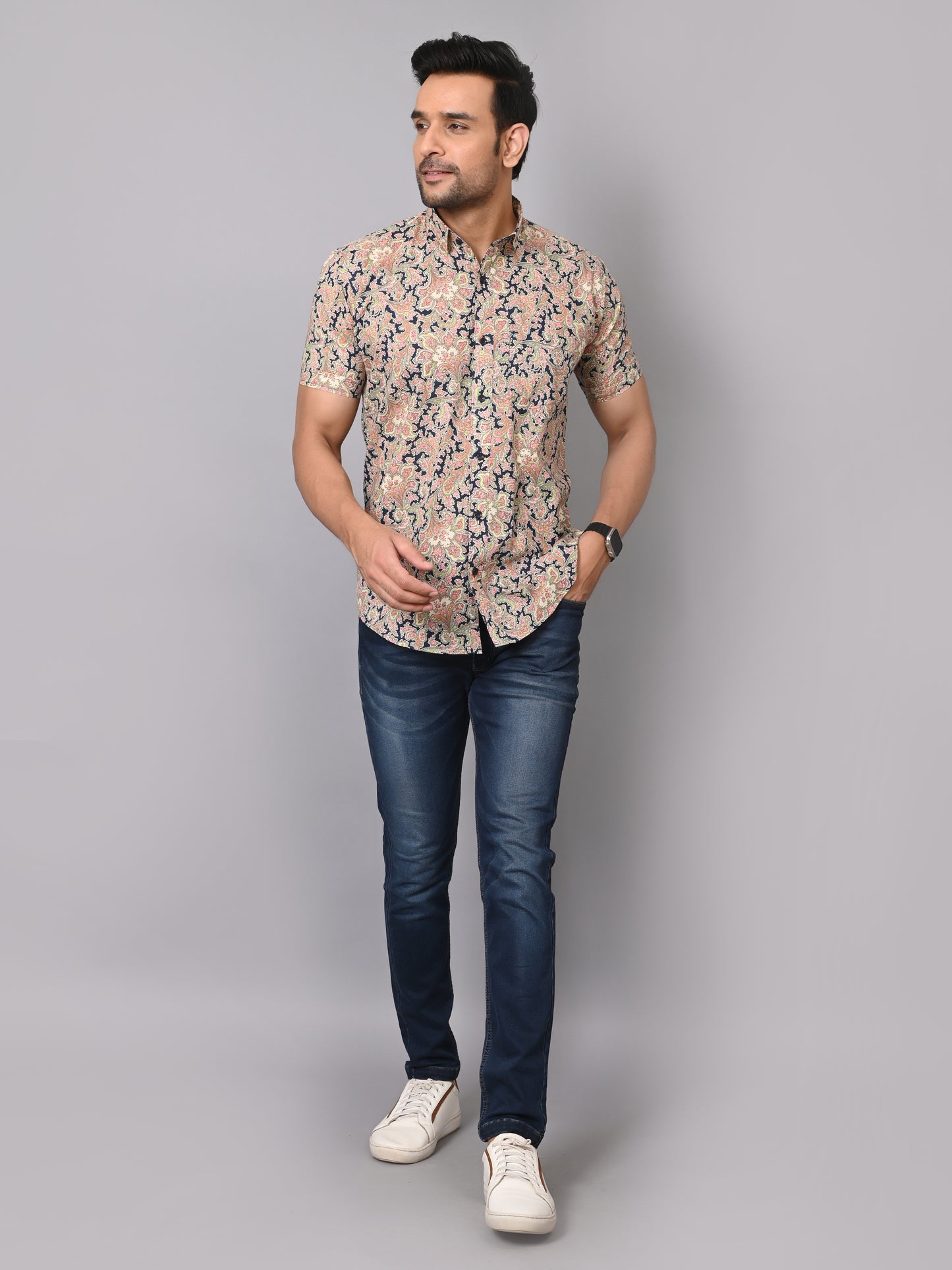 Midnight Blossom Half Sleeve Shirt