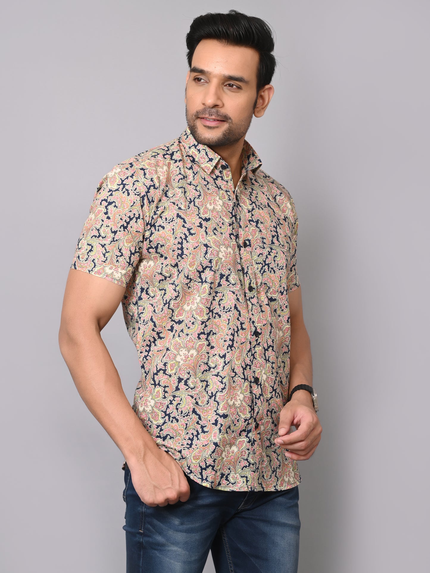 Midnight Blossom Half Sleeve Shirt