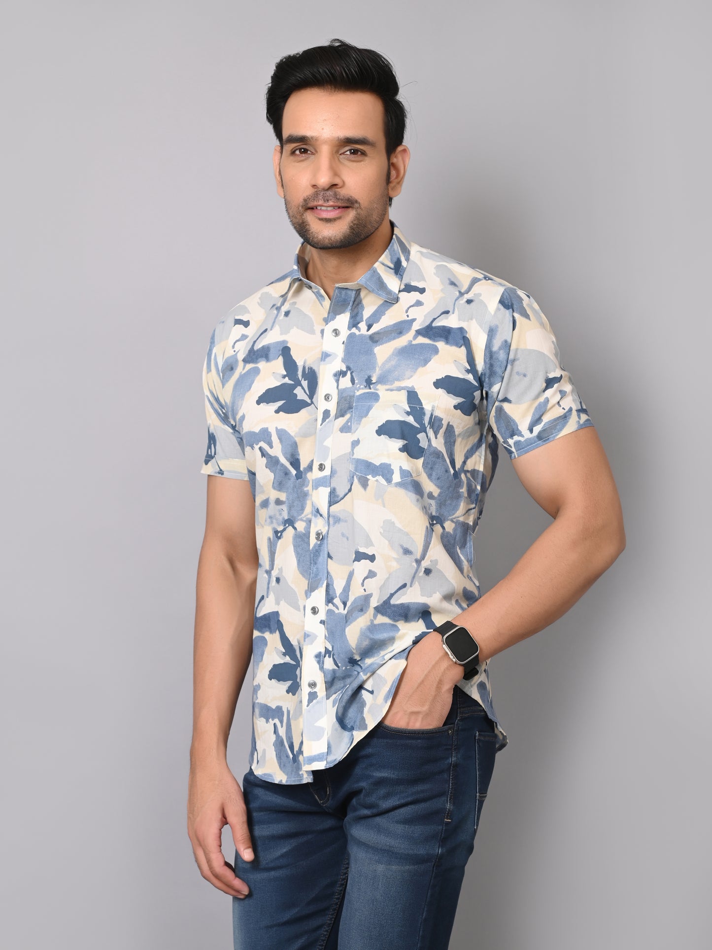 Azure Blosson Casuals Half Sleeve Shirt