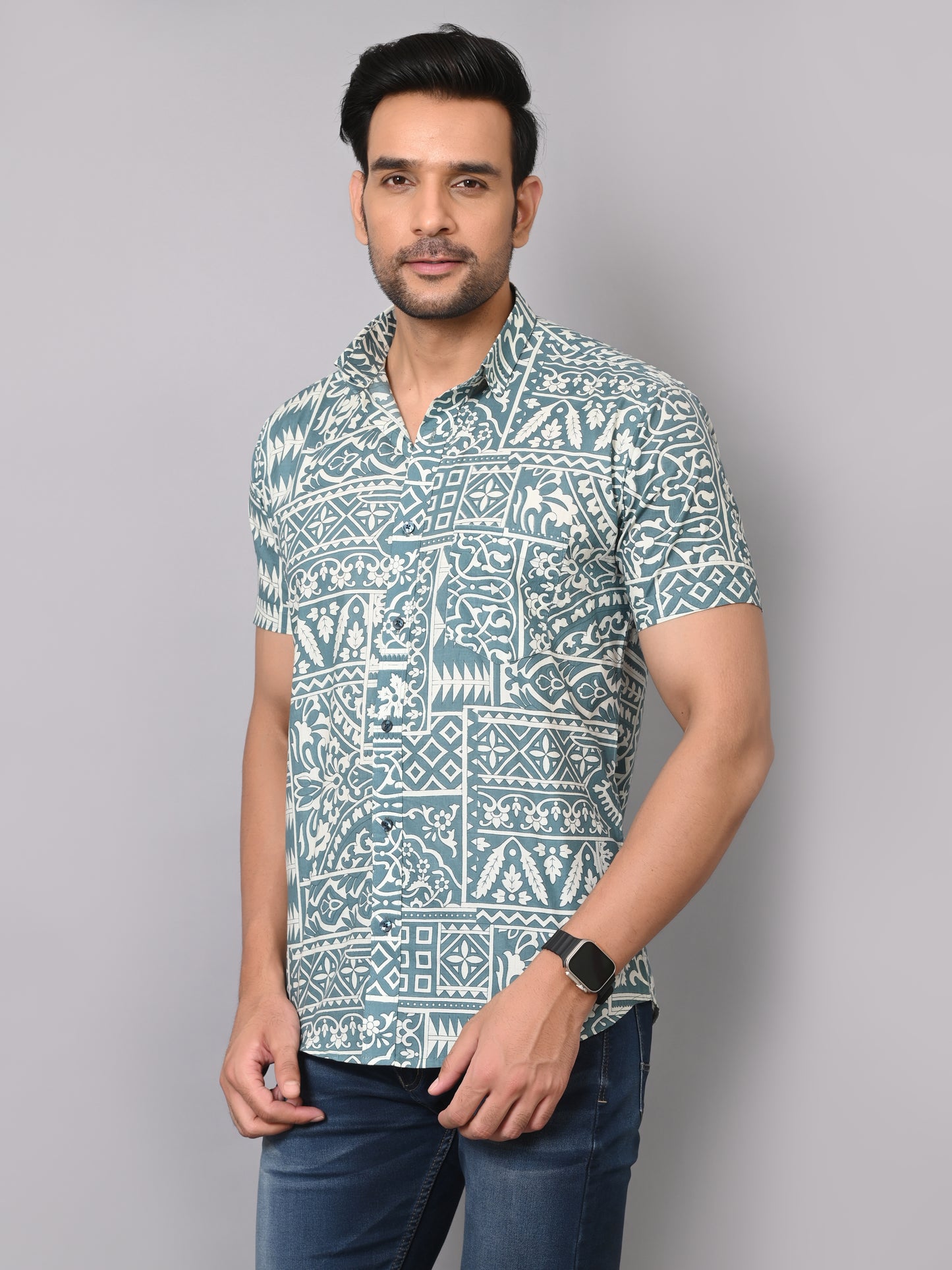 Cultural Motif Chic Half Sleeve Shirt