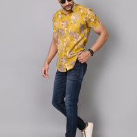 Yellow Nature Threads Half Sleeve Shirt