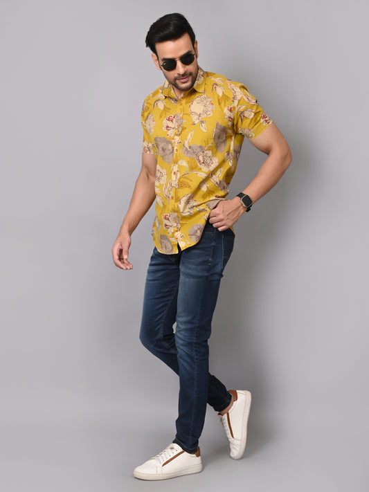 Yellow Nature Threads Half Sleeve Shirt