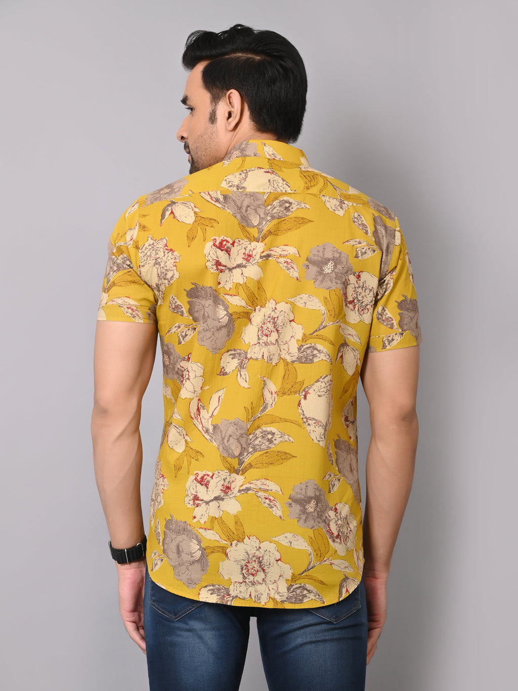 Yellow Nature Threads Half Sleeve Shirt