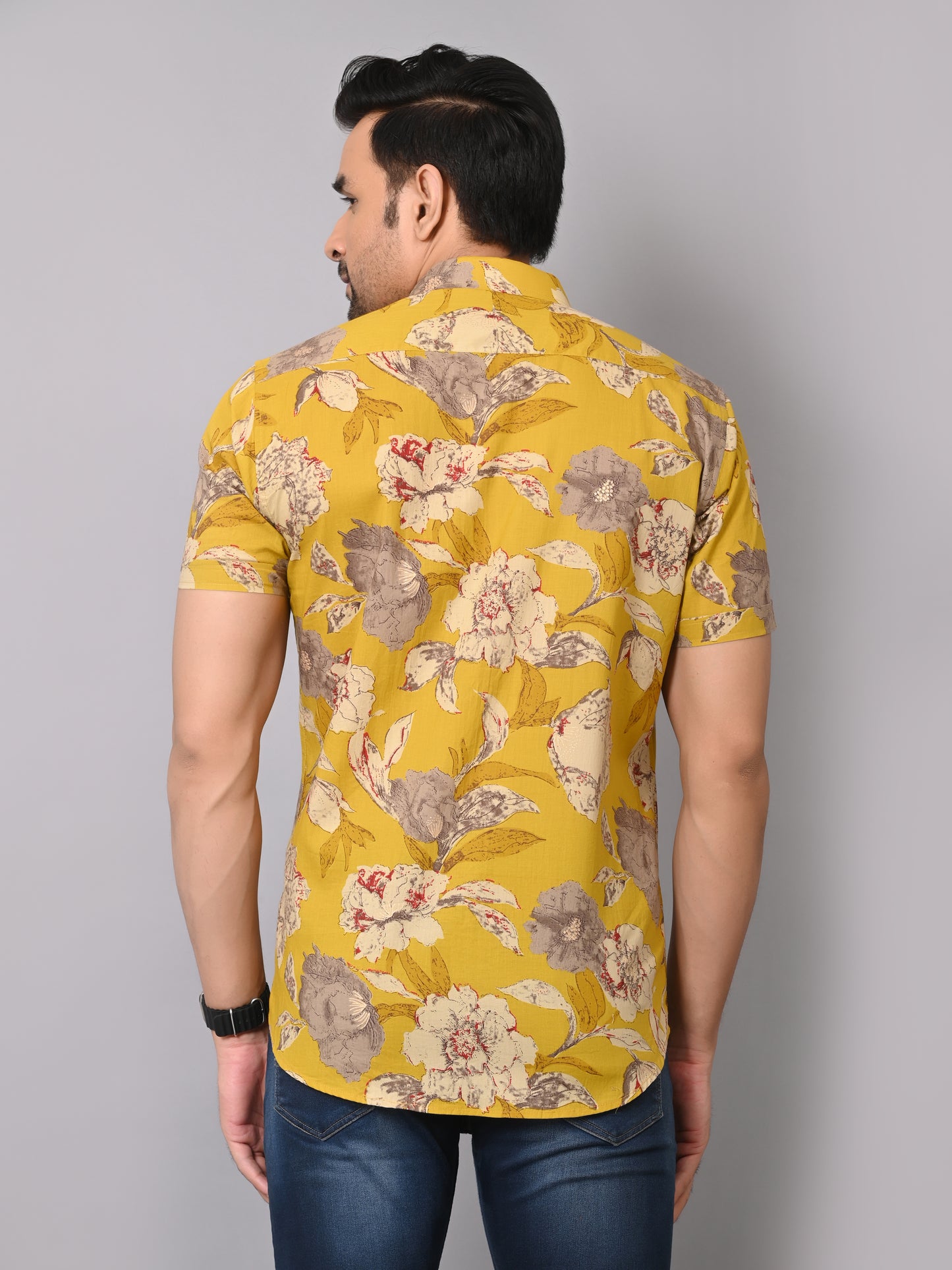 Yellow Nature Threads Half Sleeve Shirt