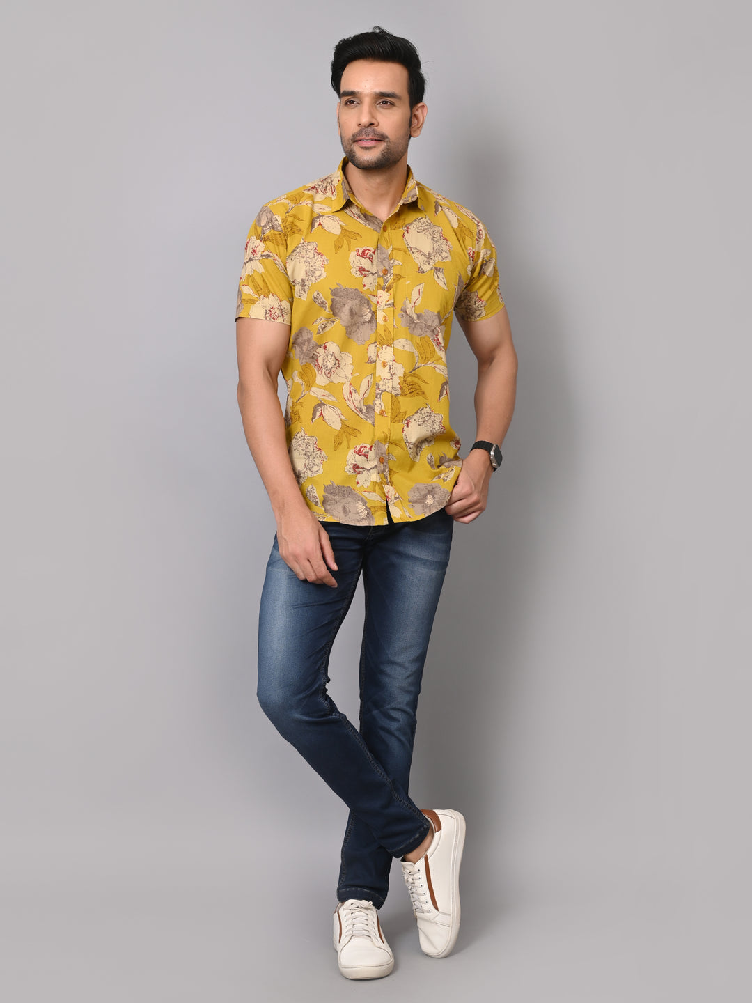 Yellow Nature Threads Half Sleeve Shirt