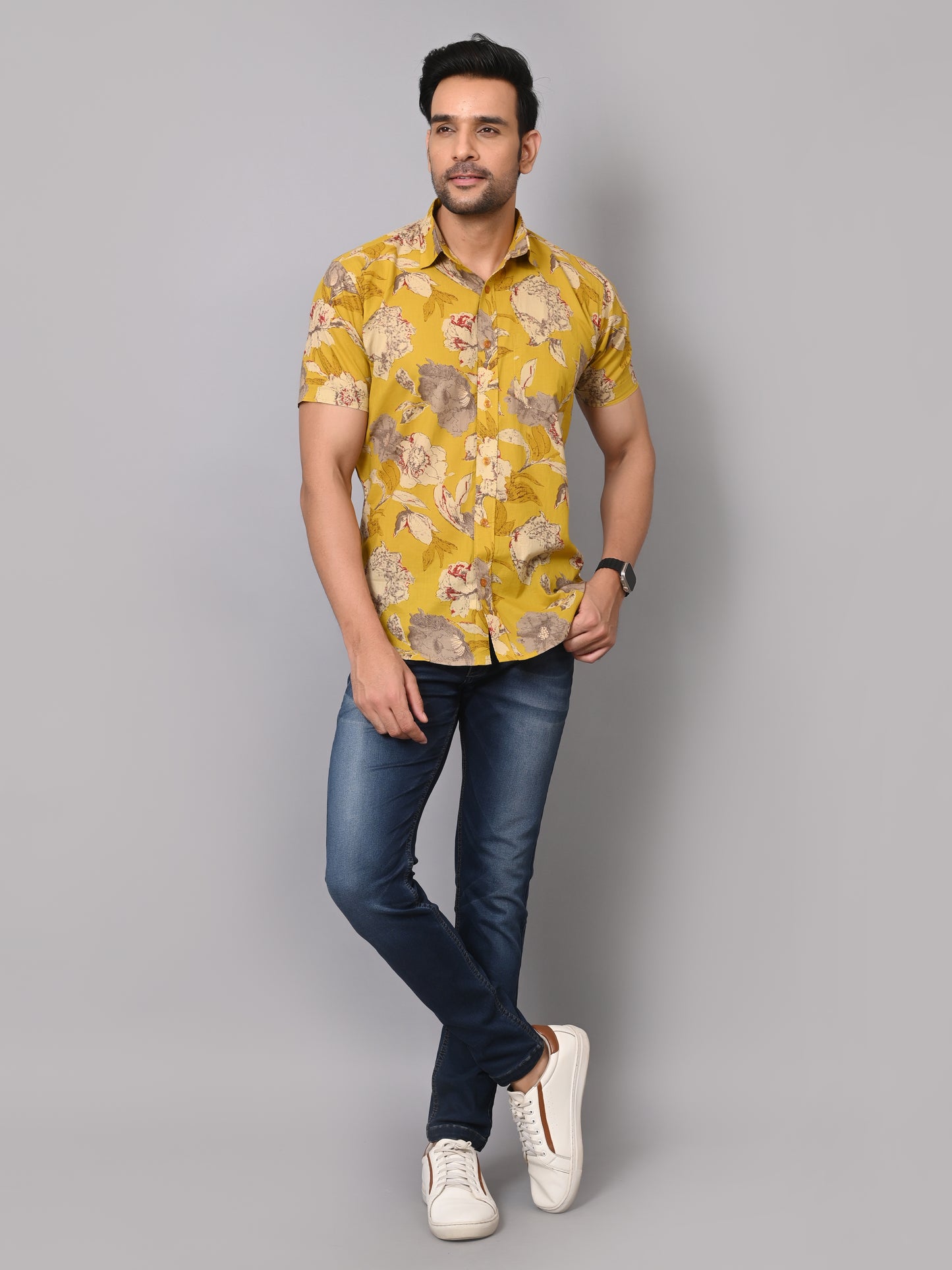 Yellow Nature Threads Half Sleeve Shirt