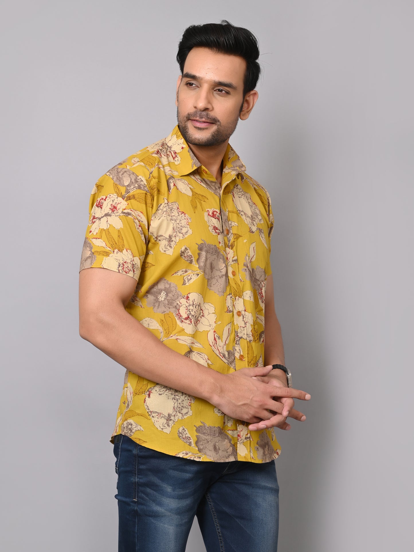 Yellow Nature Threads Half Sleeve Shirt