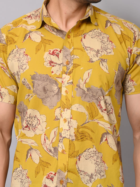 Yellow Nature Threads Half Sleeve Shirt