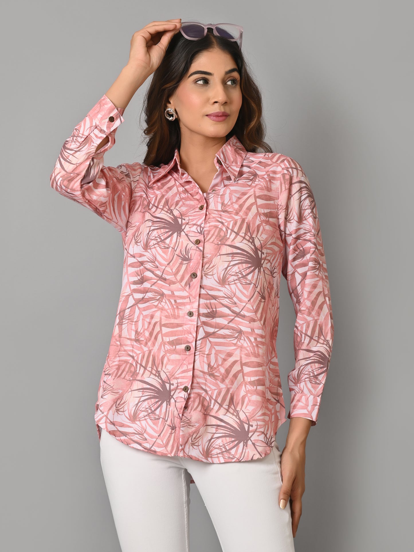 VJR Women Pink Floral Fusion Printed Shirt