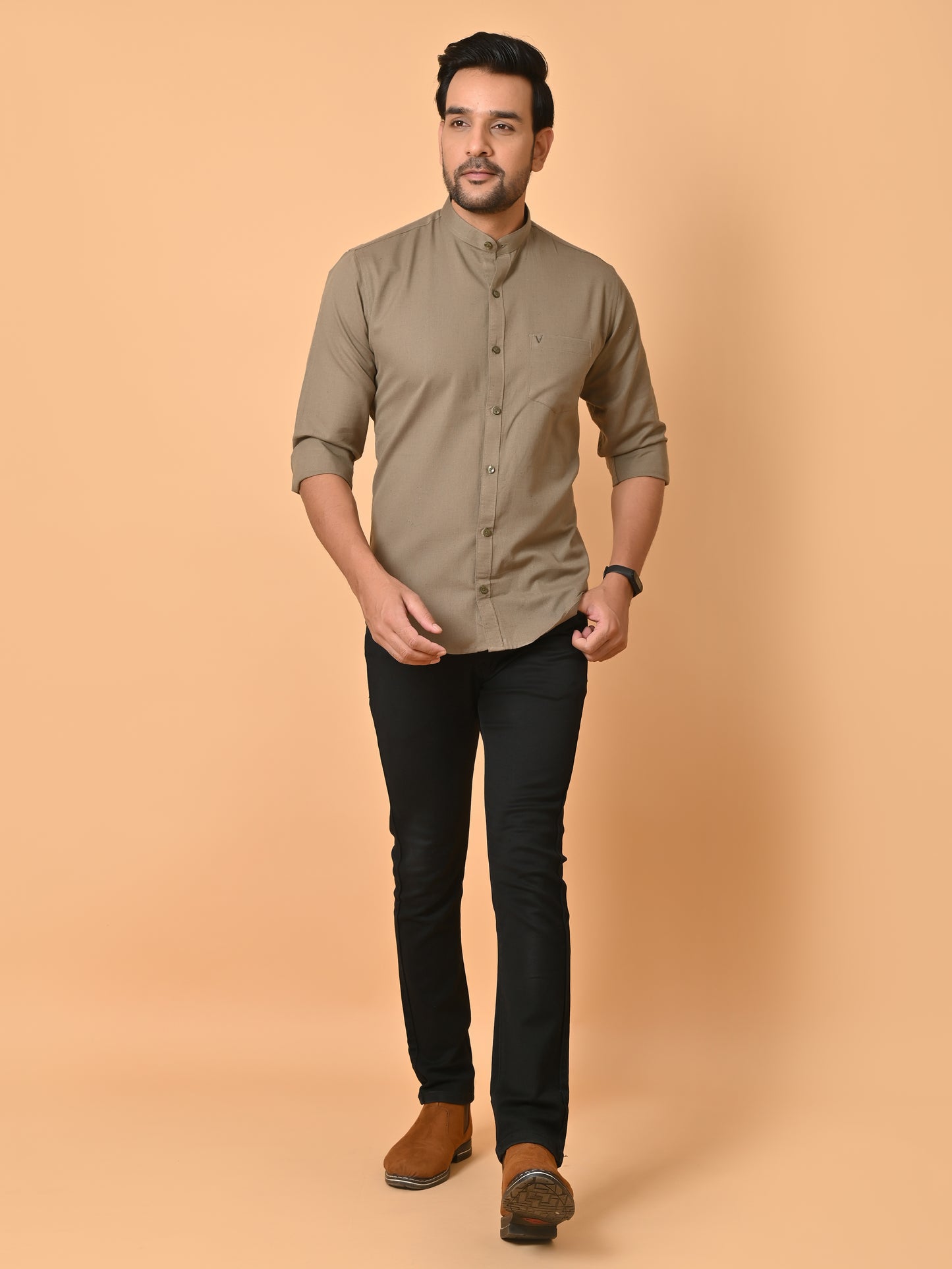 VJR Light Brown Solid Shirt