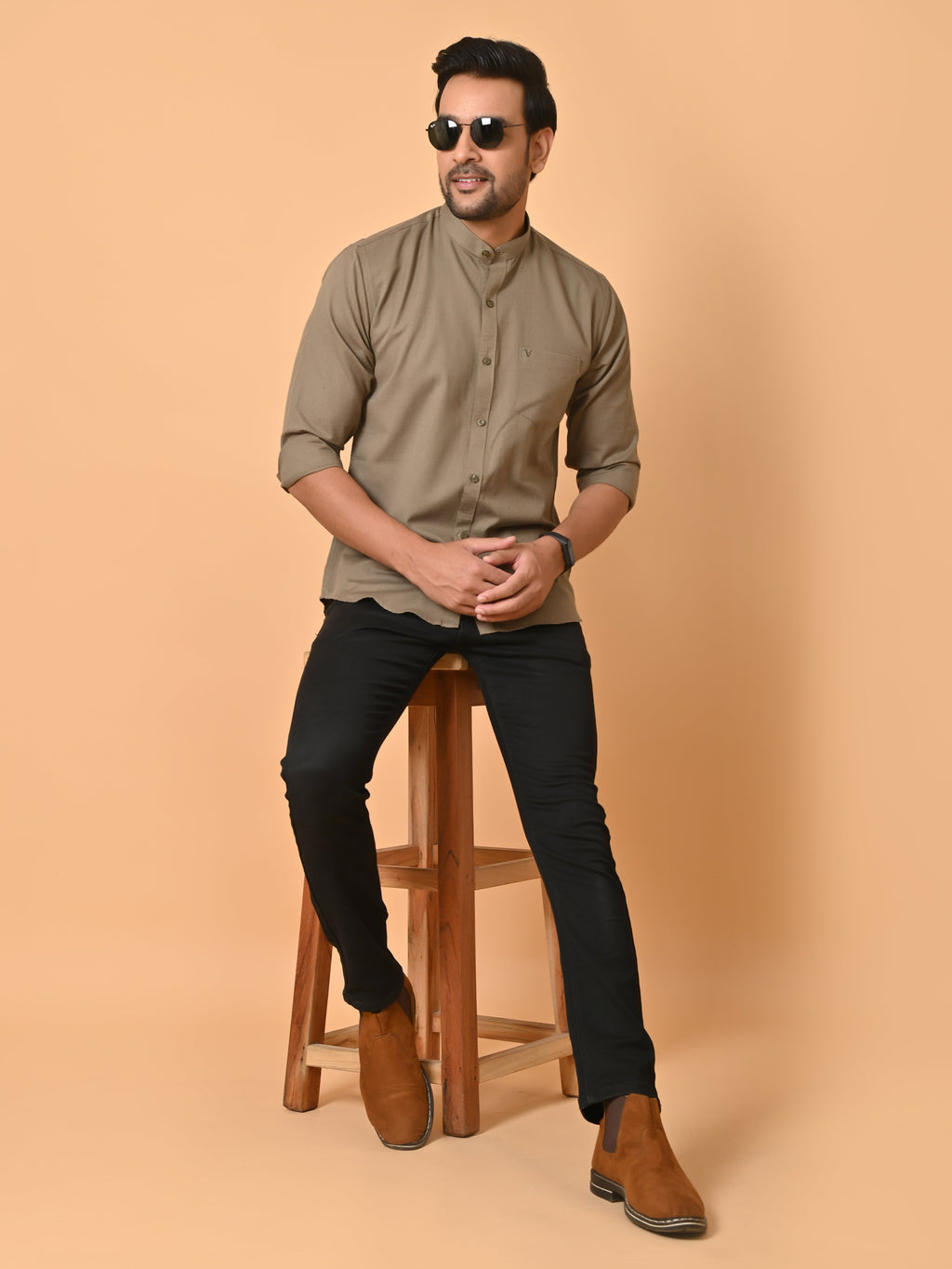 VJR Light Brown Solid Shirt