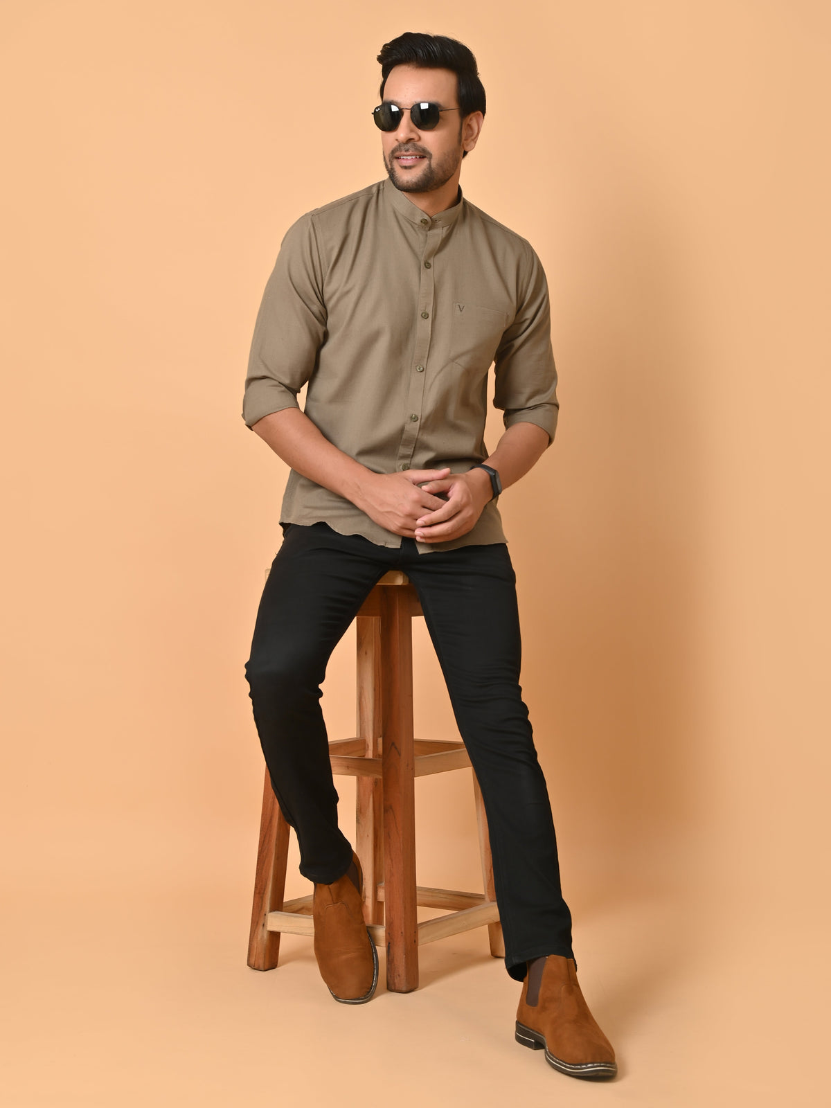 VJR Light Brown Solid Shirt