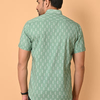 VJR Green Base White Floral Printed Shirt