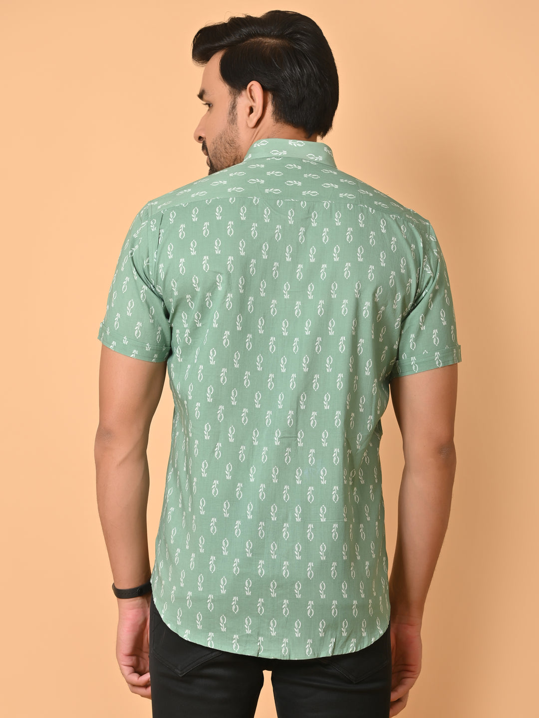 VJR Green Base White Floral Printed Shirt