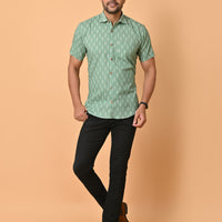 VJR Green Base White Floral Printed Shirt