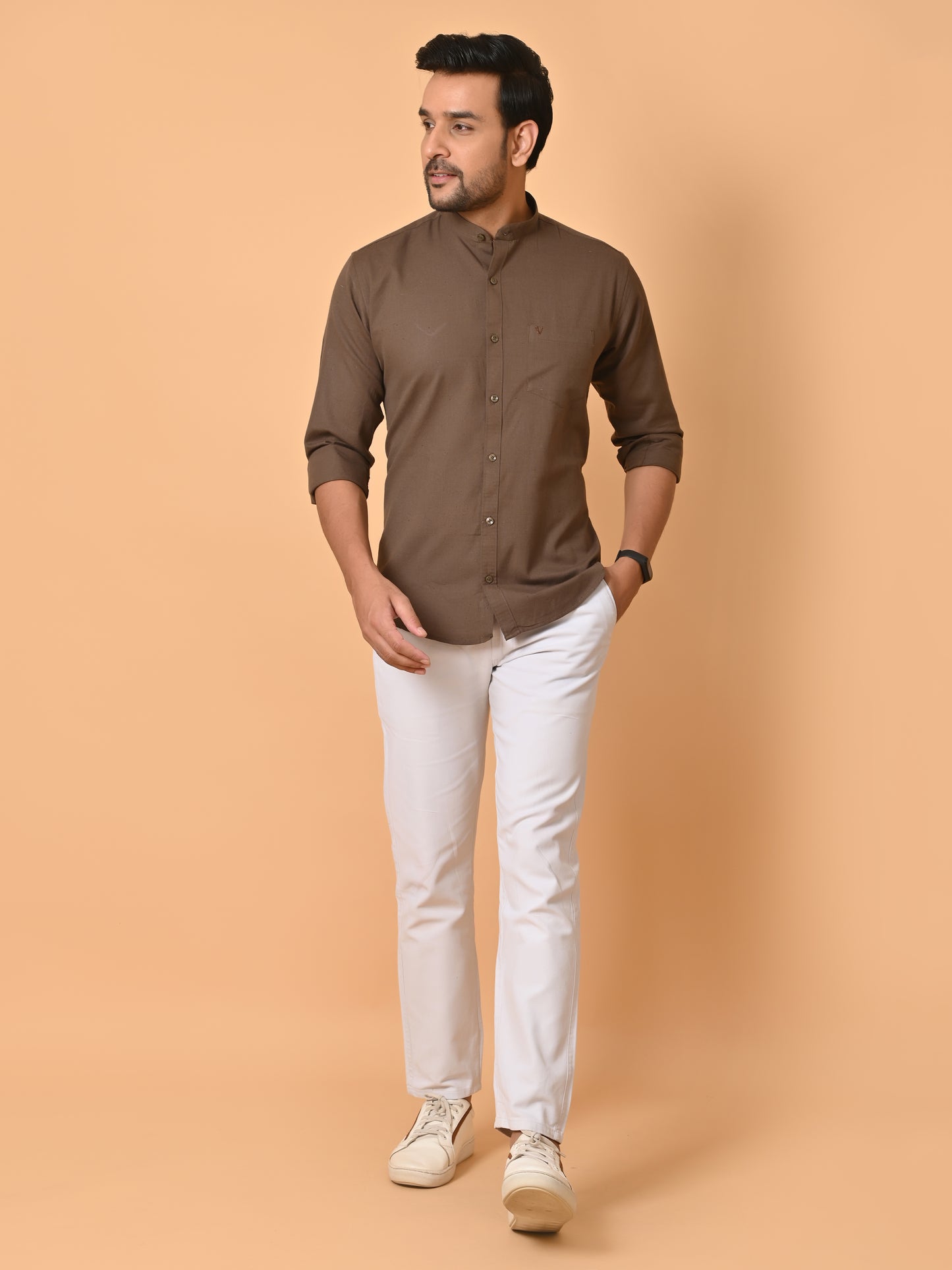 VJR Chocolate Brown Solid Shirt