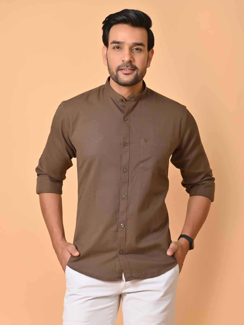 VJR Chocolate Brown Solid Shirt