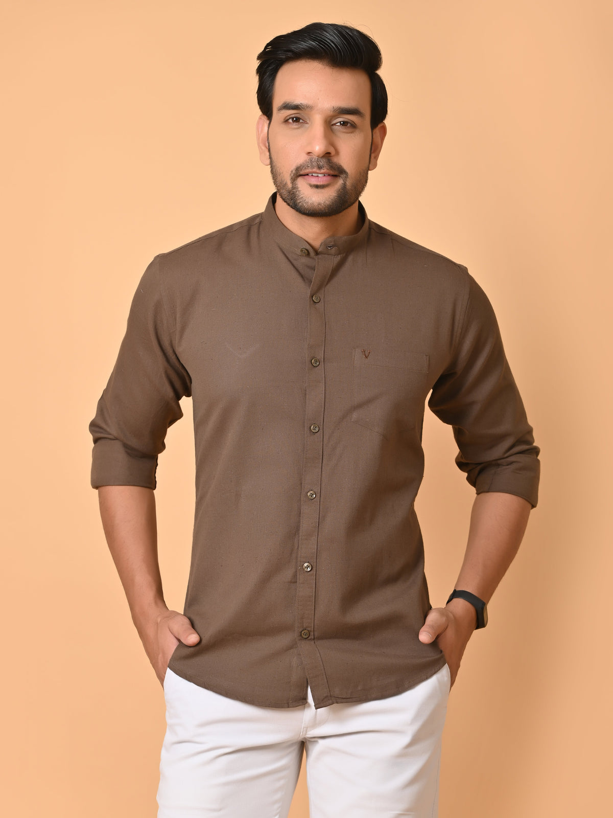 VJR Chocolate Brown Solid Shirt
