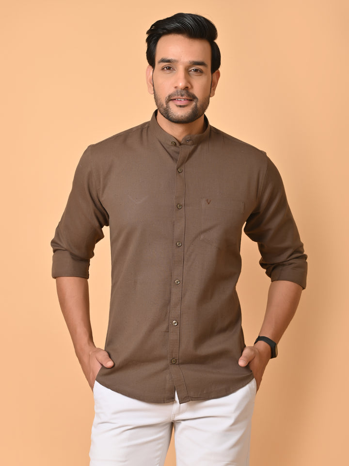 VJR Chocolate Brown Solid Shirt