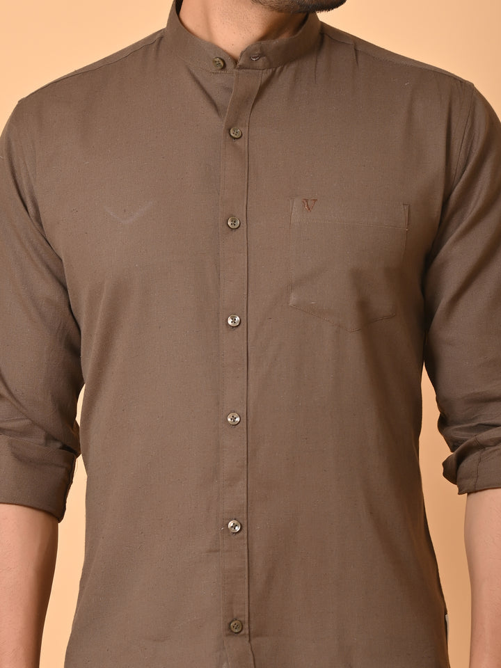 VJR Chocolate Brown Solid Shirt