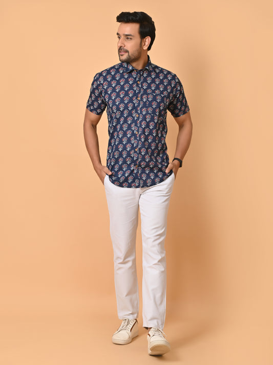 VJR Blue Floral Sanganeri Printed Shirt