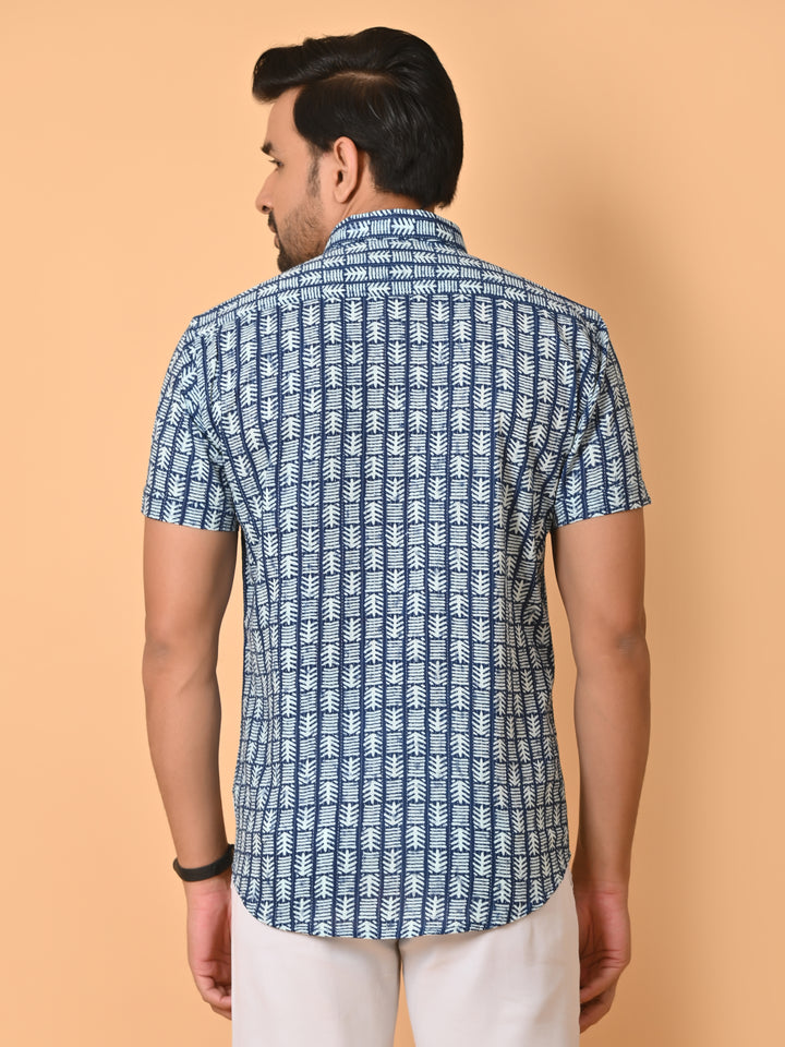 VJR Katha Nautical Chevron Patterned Block Printed Shirt