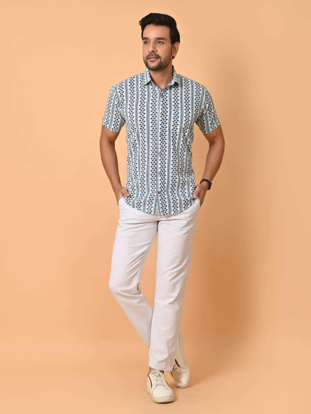 VJR Katha Geometric Strip Premium Shirt