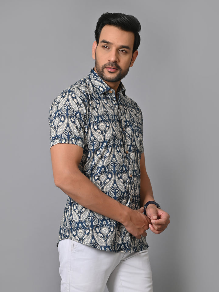 Blue Paisley Print Fashionable Premium Shirt