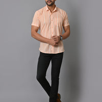 VJR Cream Based Orange Stripe Printed Shirt