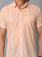VJR Cream Based Orange Stripe Printed Shirt