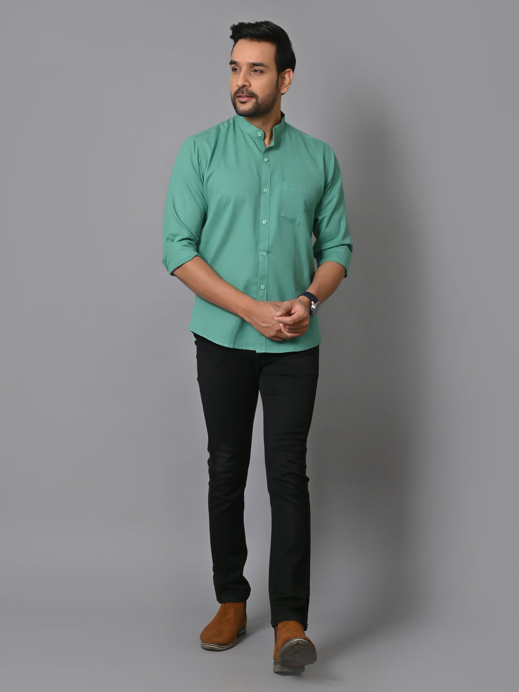 VJR Pearl Green Solid Shirt