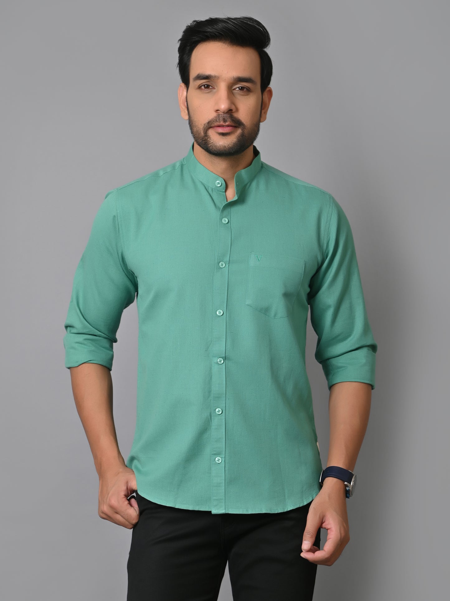 VJR Pearl Green Solid Shirt